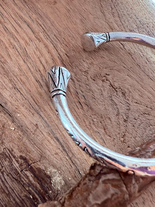 Silver Bracelet Tribal Symbols Native Markings / Bangle / Cuff / Unisex / Boho / Ethnic / Rustic / Bohemian / Costume Fashion Jewelery /