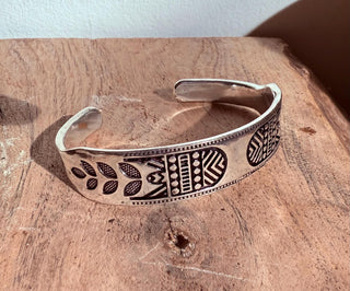 Silver Bracelet Tribal Symbols Native Markings / Bangle / Cuff / Unisex / Boho / Ethnic / Rustic / Bohemian / Costume Fashion Jewelery /