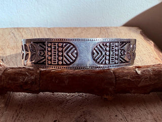 Silver Bracelet Tribal Symbols Native Markings / Bangle / Cuff / Unisex / Boho / Ethnic / Rustic / Bohemian / Costume Fashion Jewelery /