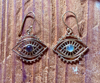Evil Eye Earrings Labradorite / Brass / Boho Jewellery / Bohemian Jewelery / Ethnic Look / Spiritual Protection / Rustic / Eye of Protection