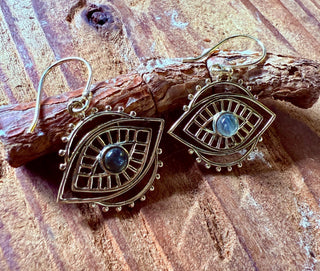 Evil Eye Earrings Labradorite / Brass / Boho Jewellery / Bohemian Jewelery / Ethnic Look / Spiritual Protection / Rustic / Eye of Protection
