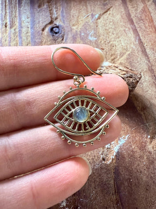 Evil Eye Earrings Labradorite / Brass / Boho Jewellery / Bohemian Jewelery / Ethnic Look / Spiritual Protection / Rustic / Eye of Protection