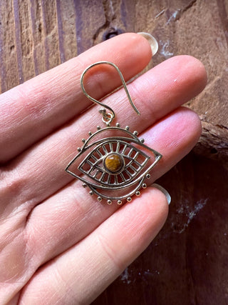 Evil Eye Earrings Tiger's Eye / Brass / Boho Jewellery / Bohemian Jewelery / Ethnic Look / Spiritual Protection / Rustic / Eye of Protection