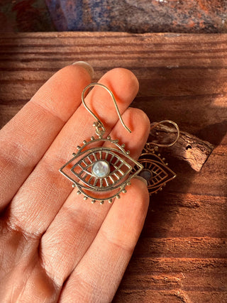Evil Eye Earrings Moonstone / Brass / Boho Jewellery / Bohemian Jewelery / Ethnic Look / Spiritual Protection / Rustic / Eye of Protection