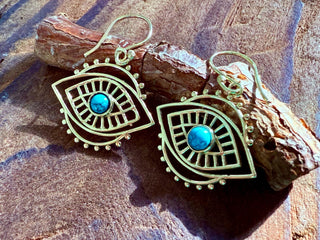 Evil Eye Earrings Turquoise / Brass / Boho Jewellery / Bohemian Jewelery / Ethnic Look / Spiritual Protection / Rustic / Eye of Protection