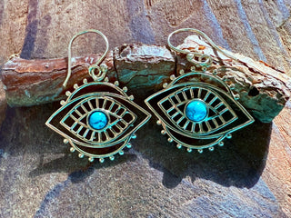 Evil Eye Earrings Turquoise / Brass / Boho Jewellery / Bohemian Jewelery / Ethnic Look / Spiritual Protection / Rustic / Eye of Protection