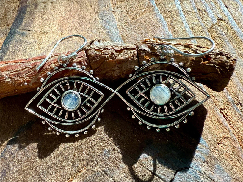 Evil Eye Earrings Moonstone / Silver / Boho Jewellery / Bohemian Jewelery / Ethnic Look / Spiritual Protection / Rustic / Eye of Protection