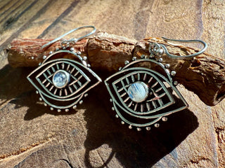 Evil Eye Earrings Moonstone / Silver / Boho Jewellery / Bohemian Jewelery / Ethnic Look / Spiritual Protection / Rustic / Eye of Protection
