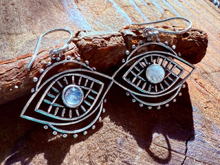 Evil Eye Earrings Moonstone / Silver / Boho Jewellery / Bohemian Jewelery / Ethnic Look / Spiritual Protection / Rustic / Eye of Protection