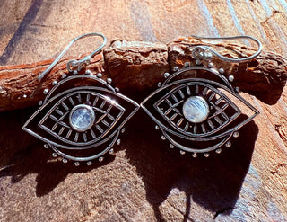 Evil Eye Earrings Moonstone / Silver / Boho Jewellery / Bohemian Jewelery / Ethnic Look / Spiritual Protection / Rustic / Eye of Protection