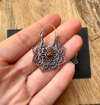 Tiger's Eye Gold Earrings Small Boho Hoops / Mandala Shape / Ethnic / Rustic / Yoga / Hippie / Boho Jewellery / Bohemian / Festival