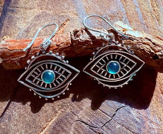 Evil Eye Earrings Green Onyx / Silver / Boho Jewellery / Bohemian Jewelery / Ethnic Look / Spiritual Protection / Rustic / Eye of Protection