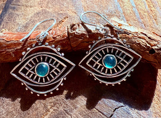 Evil Eye Earrings Green Onyx / Silver / Boho Jewellery / Bohemian Jewelery / Ethnic Look / Spiritual Protection / Rustic / Eye of Protection