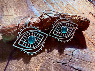 Evil Eye Earrings Green Onyx / Silver / Boho Jewellery / Bohemian Jewelery / Ethnic Look / Spiritual Protection / Rustic / Eye of Protection
