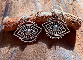 Evil Eye Earrings Labradorite / Silver / Boho Jewellery / Bohemian Jewelery / Ethnic / Spiritual Protection / Rustic / Eye of Protection