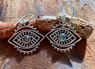 Evil Eye Earrings Labradorite / Silver / Boho Jewellery / Bohemian Jewelery / Ethnic / Spiritual Protection / Rustic / Eye of Protection