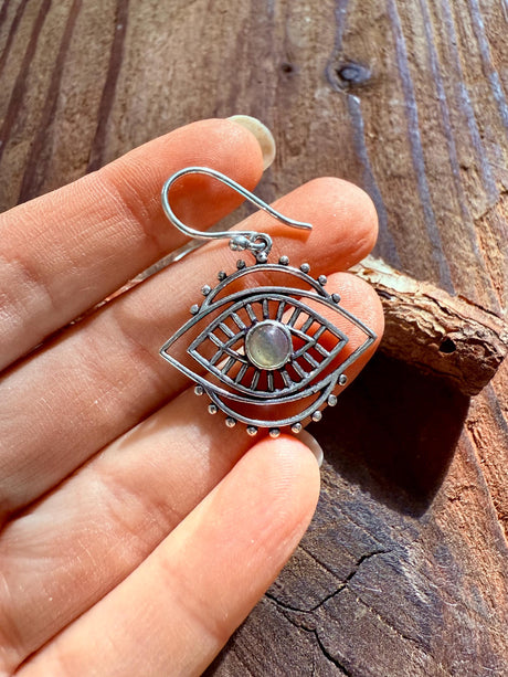 Evil Eye Earrings Labradorite / Silver / Boho Jewellery / Bohemian Jewelery / Ethnic / Spiritual Protection / Rustic / Eye of Protection