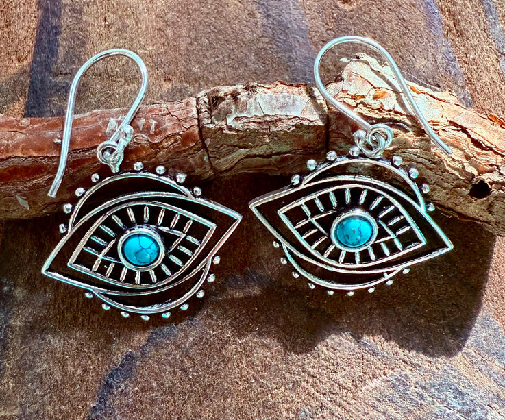 Evil Eye Earrings Turquoise / Silver / Boho Jewellery / Bohemian Jewelery / Ethnic / Spiritual Protection / Rustic / Eye of Protection