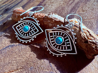 Evil Eye Earrings Turquoise / Silver / Boho Jewellery / Bohemian Jewelery / Ethnic / Spiritual Protection / Rustic / Eye of Protection