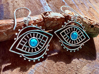 Evil Eye Earrings Turquoise / Silver / Boho Jewellery / Bohemian Jewelery / Ethnic / Spiritual Protection / Rustic / Eye of Protection