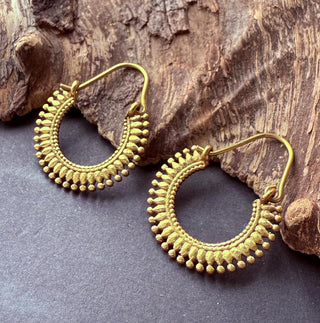 Small Boho Gold Hoop Earrings Brass / Ethnic / Rustic / Yoga / Hippie / Bohemian Hoops / Gypsy style / Indian / Holiday Accessory /
