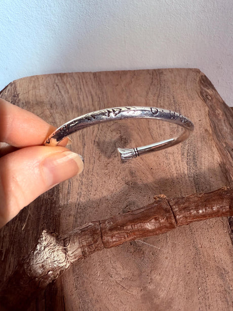 Silver Bracelet Tribal Symbols Native Markings / Bangle / Cuff / Unisex / Boho / Ethnic / Rustic / Bohemian / Costume Fashion Jewelery /