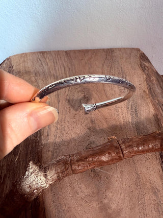Silver Bracelet Tribal Symbols Native Markings / Bangle / Cuff / Unisex / Boho / Ethnic / Rustic / Bohemian / Costume Fashion Jewelery /