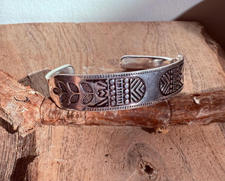 Silver Bracelet Tribal Symbols Native Markings / Bangle / Cuff / Unisex / Boho / Ethnic / Rustic / Bohemian / Costume Fashion Jewelery /