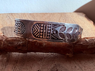 Silver Bracelet Tribal Symbols Native Markings / Bangle / Cuff / Unisex / Boho / Ethnic / Rustic / Bohemian / Costume Fashion Jewelery /