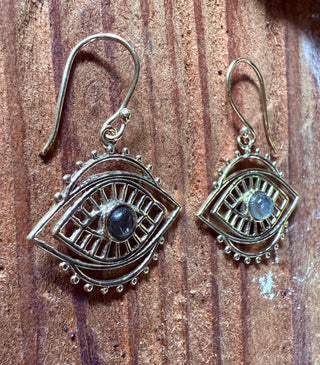 Evil Eye Earrings Labradorite / Brass / Boho Jewellery / Bohemian Jewelery / Ethnic Look / Spiritual Protection / Rustic / Eye of Protection