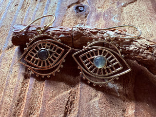 Evil Eye Earrings Labradorite / Brass / Boho Jewellery / Bohemian Jewelery / Ethnic Look / Spiritual Protection / Rustic / Eye of Protection
