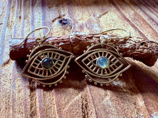 Evil Eye Earrings Labradorite / Brass / Boho Jewellery / Bohemian Jewelery / Ethnic Look / Spiritual Protection / Rustic / Eye of Protection