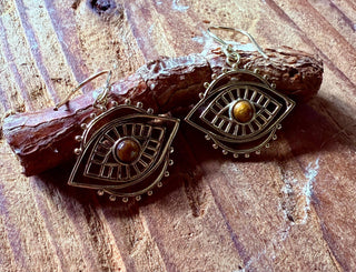 Evil Eye Earrings Tiger's Eye / Brass / Boho Jewellery / Bohemian Jewelery / Ethnic Look / Spiritual Protection / Rustic / Eye of Protection