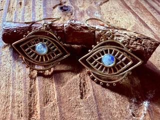 Evil Eye Earrings Moonstone / Brass / Boho Jewellery / Bohemian Jewelery / Ethnic Look / Spiritual Protection / Rustic / Eye of Protection