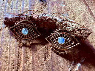 Evil Eye Earrings Moonstone / Brass / Boho Jewellery / Bohemian Jewelery / Ethnic Look / Spiritual Protection / Rustic / Eye of Protection