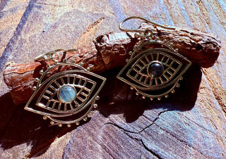 Evil Eye Earrings Labradorite / Brass / Boho Jewellery / Bohemian Jewelery / Ethnic Look / Spiritual Protection / Rustic / Eye of Protection