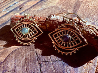 Evil Eye Earrings Labradorite / Brass / Boho Jewellery / Bohemian Jewelery / Ethnic Look / Spiritual Protection / Rustic / Eye of Protection
