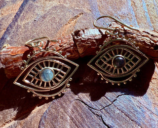 Evil Eye Earrings Labradorite / Brass / Boho Jewellery / Bohemian Jewelery / Ethnic Look / Spiritual Protection / Rustic / Eye of Protection