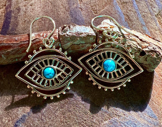 Evil Eye Earrings Turquoise / Brass / Boho Jewellery / Bohemian Jewelery / Ethnic Look / Spiritual Protection / Rustic / Eye of Protection