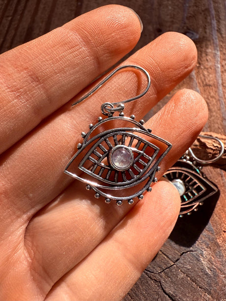 Evil Eye Earrings Moonstone / Silver / Boho Jewellery / Bohemian Jewelery / Ethnic Look / Spiritual Protection / Rustic / Eye of Protection