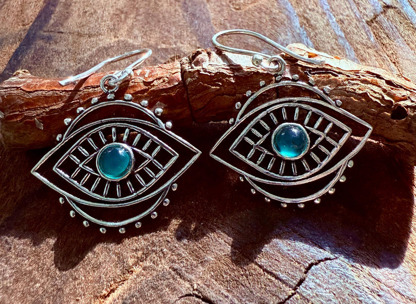 Evil Eye Earrings Green Onyx / Silver / Boho Jewellery / Bohemian Jewelery / Ethnic Look / Spiritual Protection / Rustic / Eye of Protection