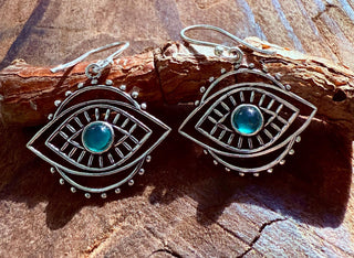 Evil Eye Earrings Green Onyx / Silver / Boho Jewellery / Bohemian Jewelery / Ethnic Look / Spiritual Protection / Rustic / Eye of Protection