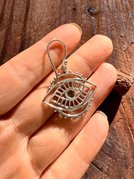 Evil Eye Earrings Labradorite / Silver / Boho Jewellery / Bohemian Jewelery / Ethnic / Spiritual Protection / Rustic / Eye of Protection