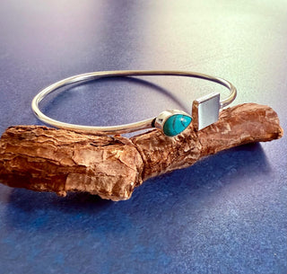 Contemporary Turquoise Silver Bracelet / Bangle / Brass / Minimalist / Ethnic / Rustic / Bohemian / Hippie / Gypsy / Body / Adjustable