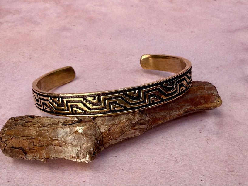 Bracelet Tribal Symbols Native Markings / Bangle / Cuff / Unisex / Boho / Ethnic / Rustic / Bohemian / Hippie / Costume Fashion Jewelery /
