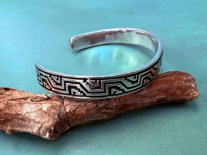 Silver Bracelet Tribal Symbols Native Markings / Bangle / Cuff / Unisex / Boho / Ethnic / Rustic / Bohemian / Costume Fashion Jewelery /