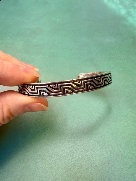 Silver Bracelet Tribal Symbols Native Markings / Bangle / Cuff / Unisex / Boho / Ethnic / Rustic / Bohemian / Costume Fashion Jewelery /
