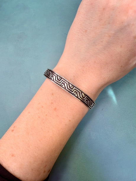 Silver Bracelet Tribal Symbols Native Markings / Bangle / Cuff / Unisex / Boho / Ethnic / Rustic / Bohemian / Costume Fashion Jewelery /