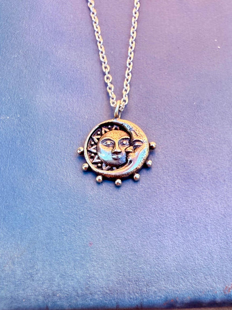 Crescent Moon + Sun Necklace Sterling Silver 925 / Celestial Jewelery / Astrology / Horoscope / Boho / Bohemian / Ethnic / Gift for Her