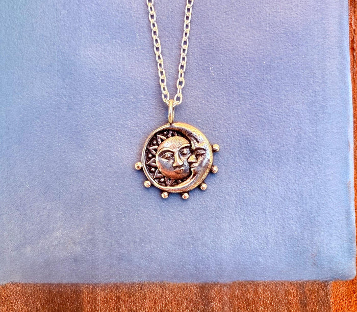Crescent Moon + Sun Necklace Sterling Silver 925 / Celestial Jewelery / Astrology / Horoscope / Boho / Bohemian / Ethnic / Gift for Her